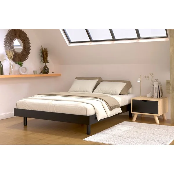 ABC MEUBLES Sommier à Lattes 140x190 Kit Noé En Bois Massif, Noir