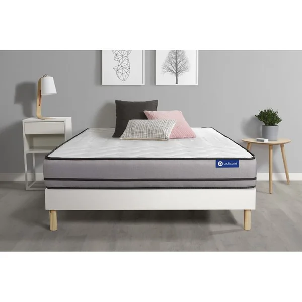 ACTISOM Ensemble Matelas Mémoire De Forme 140x190 Actimemo Night Ep:20 Cm - Sommier Kit Blanc