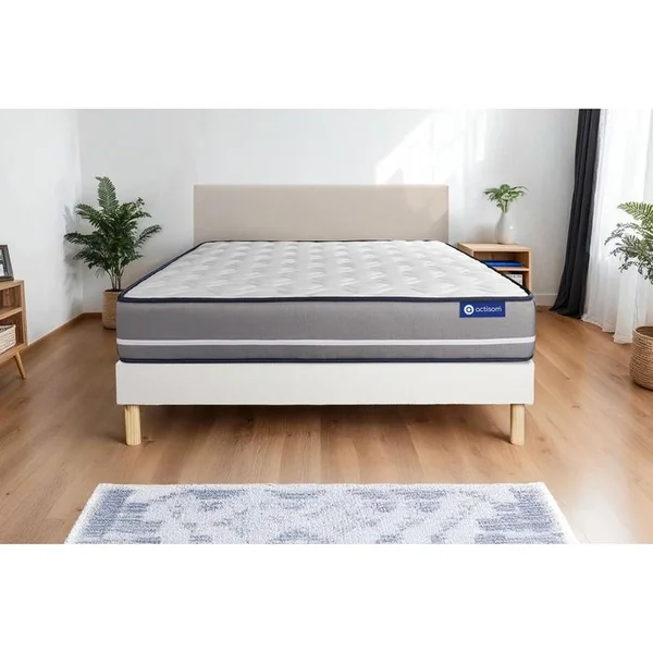 ACTISOM Ensemble Matelas Ressorts Ensachés 200x200 Actiflex Pur Ep:20 Cm - Sommier Kit Blanc