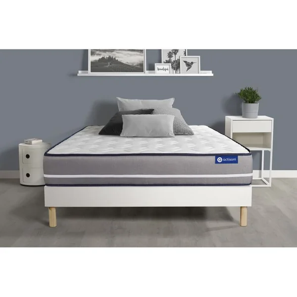 ACTISOM Ensemble Matelas Ressorts Ensachés 200x200 Actiflex Pur Ep:20 Cm - Sommier Kit Blanc