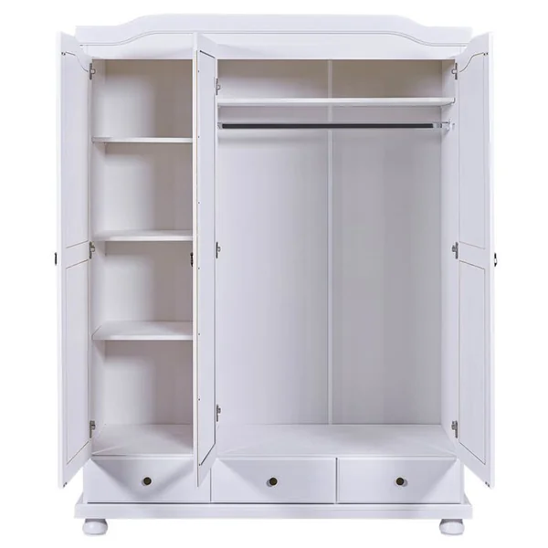 ALTOBUY Armoire 3 Portes Avec Penderie Bois Massif Vernis Blanc - Neder