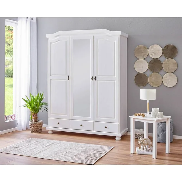 ALTOBUY Armoire 3 Portes Avec Penderie Bois Massif Vernis Blanc - Neder
