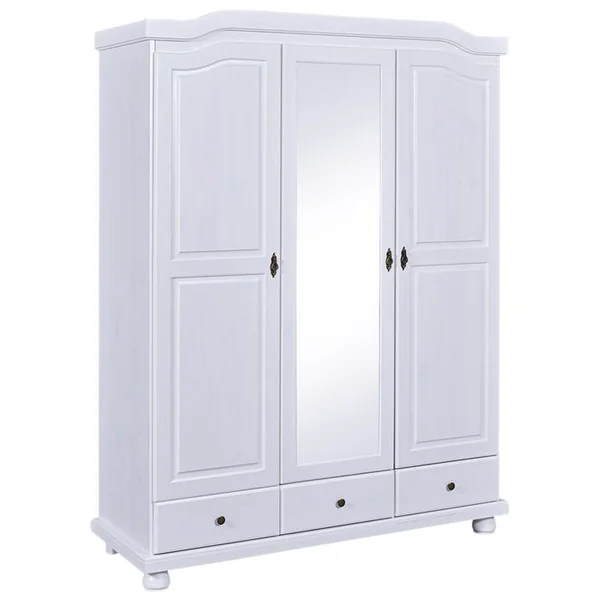 ALTOBUY Armoire 3 Portes Avec Penderie Bois Massif Vernis Blanc - Neder