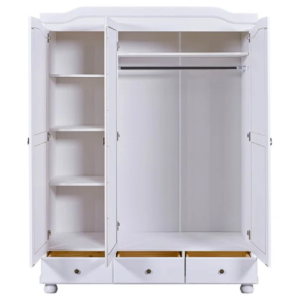 ALTOBUY Armoire 3 Portes Avec Penderie Bois Massif Vernis Blanc - Neder