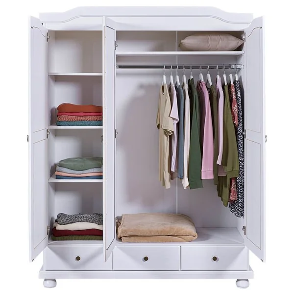 ALTOBUY Armoire 3 Portes Avec Penderie Bois Massif Vernis Blanc - Neder