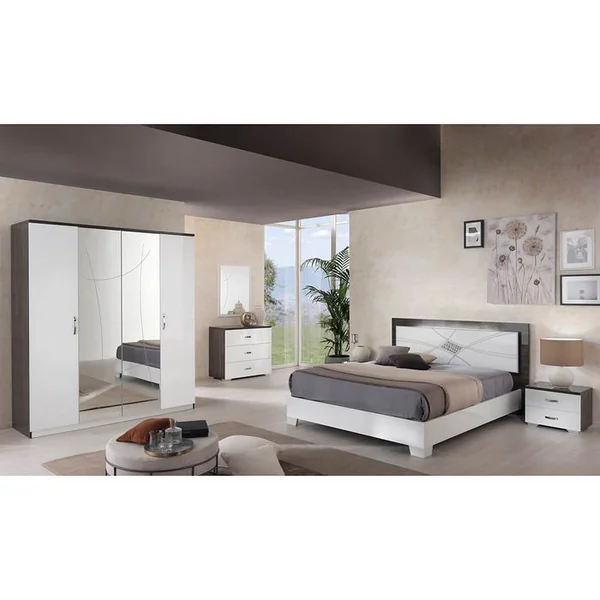 ALTOBUY Armoire 4 Portes Laqué Blanc Et Chêne Anthracite - Lucia
