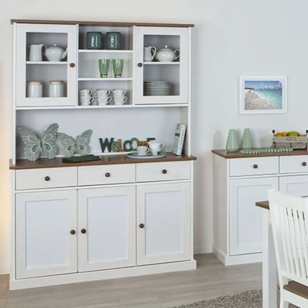 ALTOBUY Buffet Vaisselier 5 Portes 3 Tiroirs Bois Massif Vernis Sepia Et Blanc - Socoa