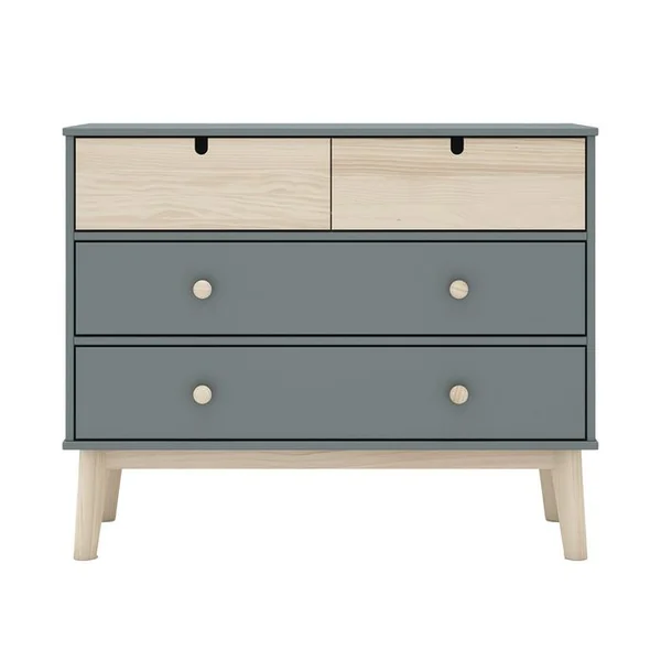 ALTOBUY Commode 4 Tiroirs Mdf Et Pin Coloris Gris Vert Et Naturel - Kaina