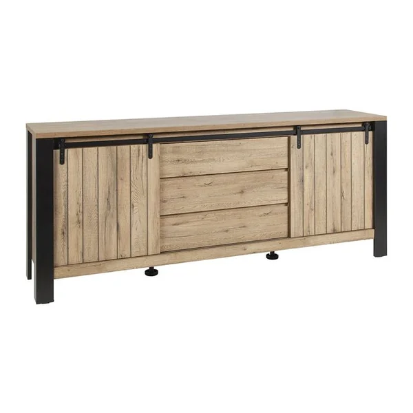 ALTOBUY Ensemble Buffet Et Table 170 Cm Aspect Bois Piètement X Métal Noir - Clodius