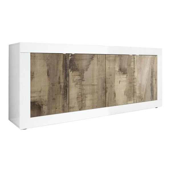 ALTOBUY Ensemble Séjour Avec Buffet 4 Portes Blanc Laqué Et Aspect Bois Antik - Otello