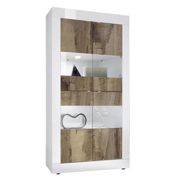 ALTOBUY Ensemble Séjour Avec Buffet 4 Portes Blanc Laqué Et Aspect Bois Antik - Otello
