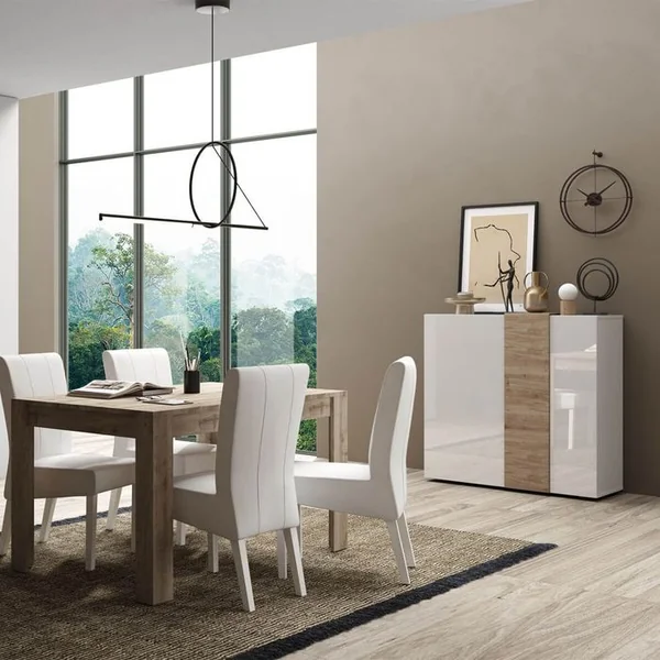ALTOBUY Ensemble Séjour Blanc Et Aspect Bois Finition Cadiz - Vesuvio Blanc