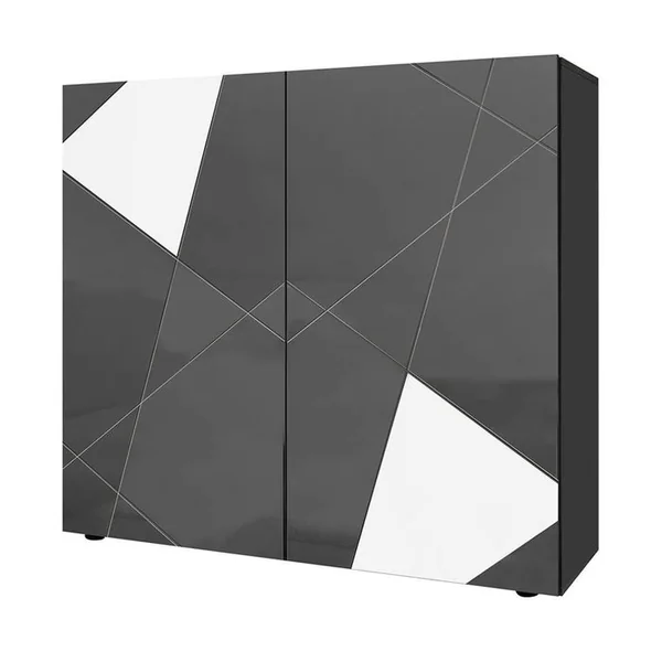 ALTOBUY Ensemble Séjour Finition Gris Carbone Laqué Avec Sérigraphies Et Miroirs - Oriana