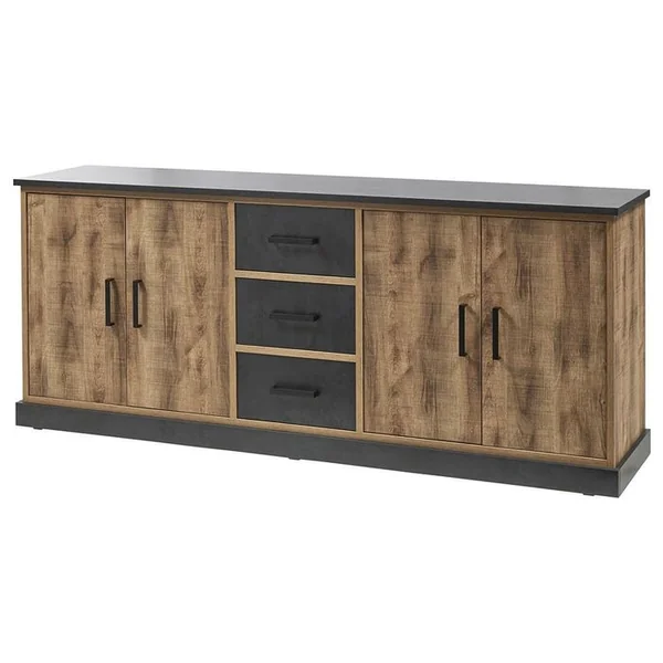 ALTOBUY Ensemble Table 230cm + Buffet 4 Portes Aspect Bois Et Métal - Jenna