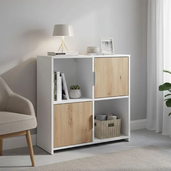 ALTOBUY Meuble 2 Portes 2 Niches Blanc Et Effet Bois - Ophely