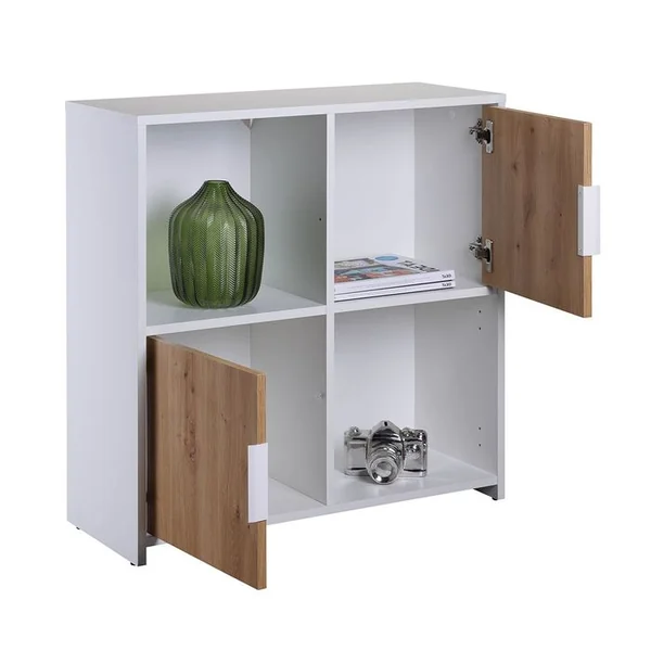 ALTOBUY Meuble 2 Portes 2 Niches Blanc Et Effet Bois - Ophely
