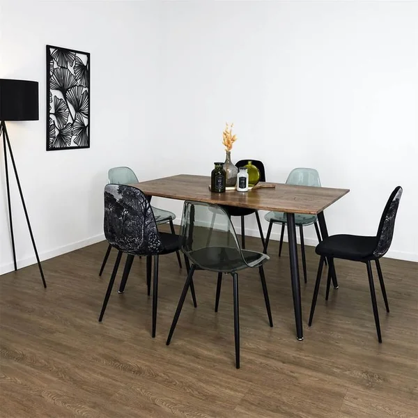 ALTOBUY Table De Repas Allongeable En Mdf Aspect Chêne Pieds Métal Noir - Coralie