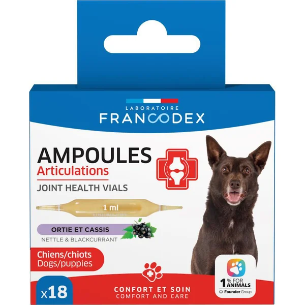 Ampoules articulations pour chien et chiot ortie et cassis Francodex - x 18 de 1 ml