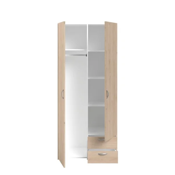 Armoire 2 portes 2 tiroirs L. 80 cm DAILY imitation chêne