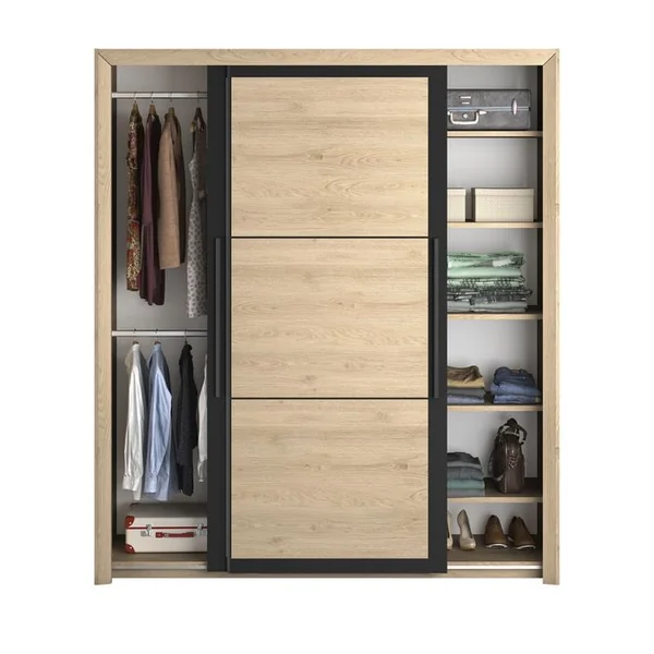 Armoire 2 portes coulissantes L.191 cm BRUGGES imitation châtaignier naturel