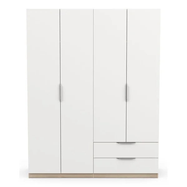 Armoire 4 portes 2 tiroirs GHOST imitation chène /blanc mat