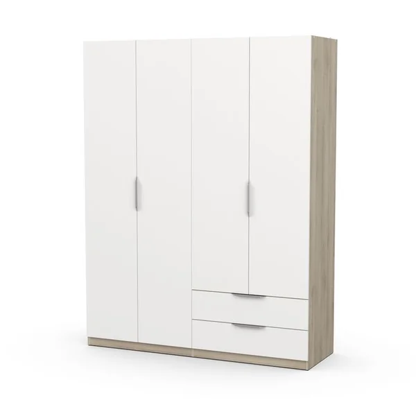 Armoire 4 portes 2 tiroirs GHOST imitation chène /blanc mat