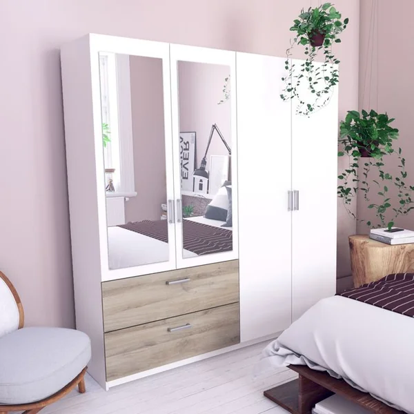 Armoire 4 portes 2 tiroirs L.179 cm READY imitation chêne kronberg et blanc