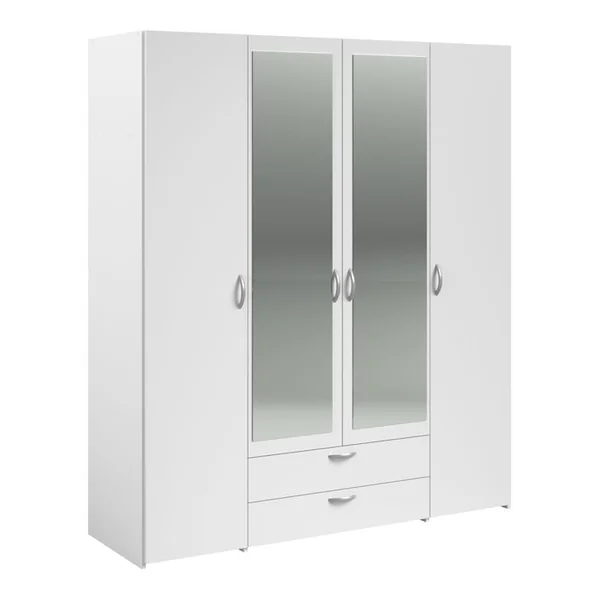 Armoire 4 portes 2 tiroirs L. 160 cm avec miroir DAILY blanc
