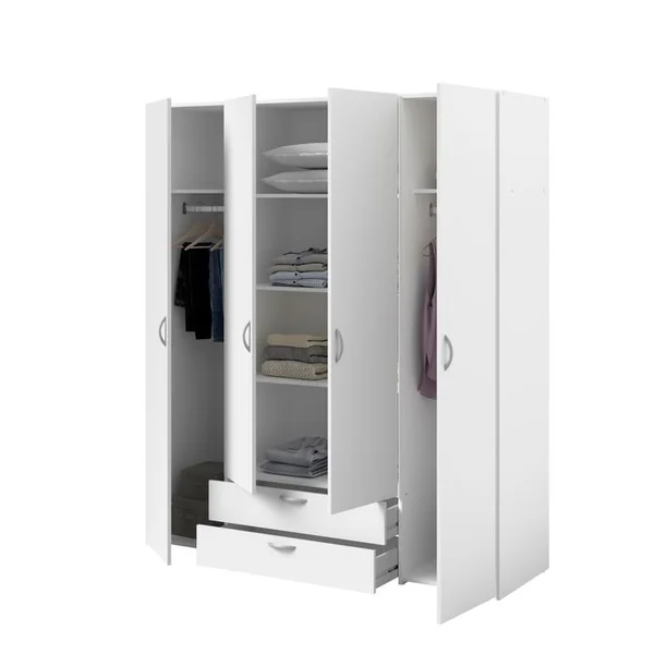 Armoire 4 portes 2 tiroirs L. 160 cm DAILY blanc