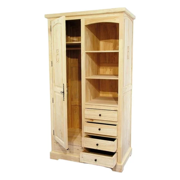 Armoire Hévéa 1 porte, 5 tiroirs, 3 niches 100x56x185cm TRADITION