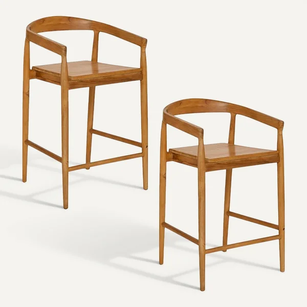 ATMOSPHERA Lot De 2 Tabourets De Bar En Teck Naturel Miyako - Marron