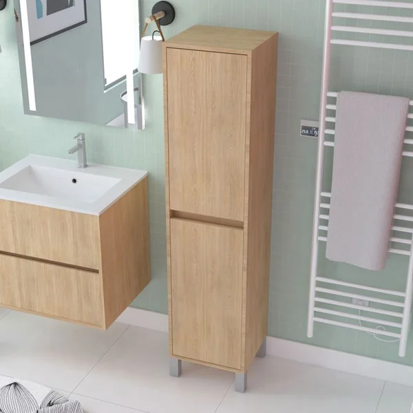 AURLANE Colonne De Rangement Chêne Clair Sur Pieds - Hauteur 160 Cm - 2 Portes - Xenos