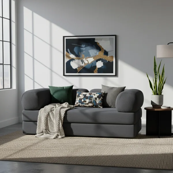 BANANAIR Canapé Lit Compressé Modulable En Velours Côtelé 90x180 Cm Gris