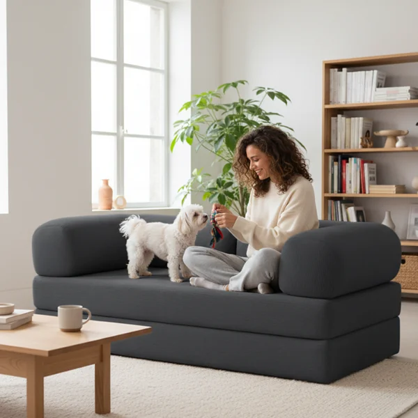 BANANAIR Canapé Lit Compressé Modulable En Velours Côtelé 90x180 Cm Gris