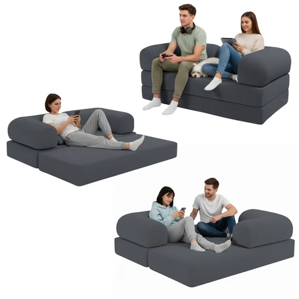 BANANAIR Canapé Lit Compressé Modulable En Velours Côtelé 90x180 Cm Gris