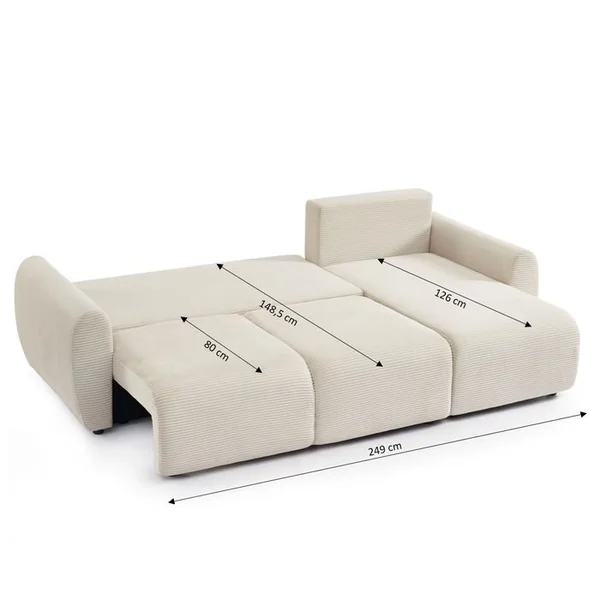 BAÏTA Canapé D'angle Convertible Et Réversible 4 Places Danilo Velours Côtelé Beige