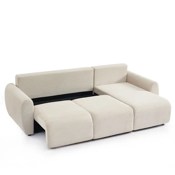BAÏTA Canapé D'angle Convertible Et Réversible 4 Places Danilo Velours Côtelé Beige