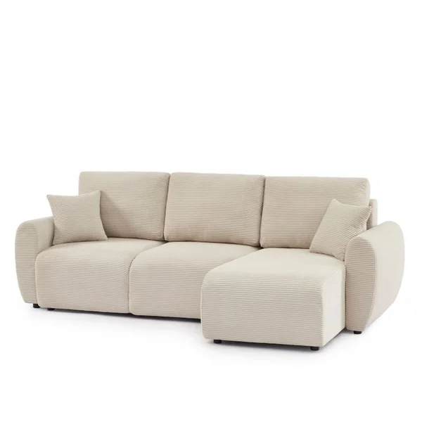 BAÏTA Canapé D'angle Convertible Et Réversible 4 Places Danilo Velours Côtelé Beige