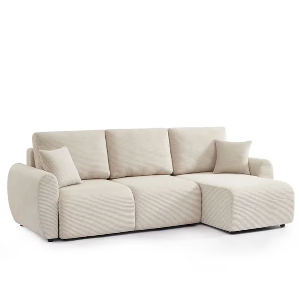 BAÏTA Canapé D'angle Convertible Et Réversible 4 Places Danilo Velours Côtelé Beige