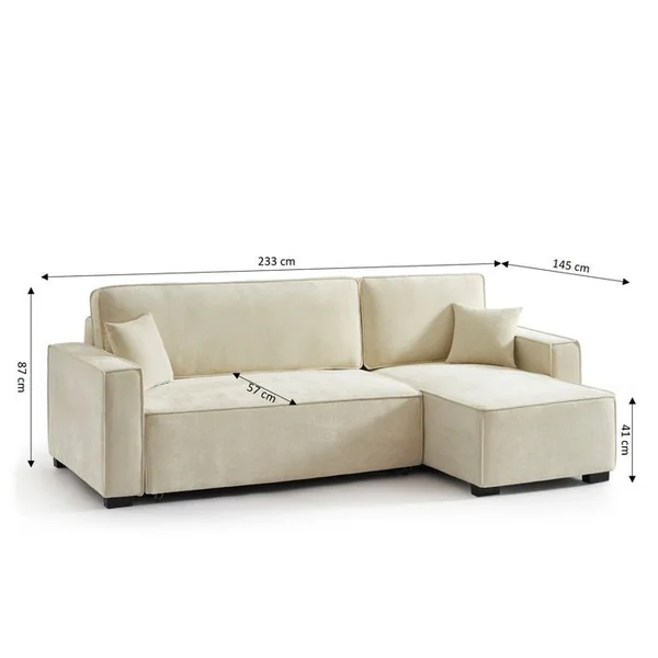BAÏTA Canapé D'angle Convertible Et Réversible Gavi 4 Places Tissu Beige