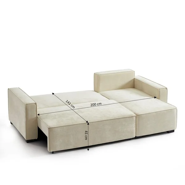 BAÏTA Canapé D'angle Convertible Et Réversible Gavi 4 Places Tissu Beige