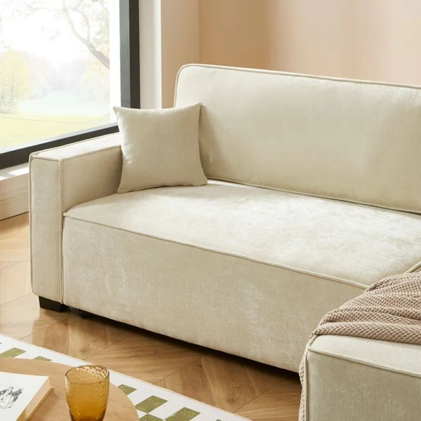 BAÏTA Canapé D'angle Convertible Et Réversible Gavi 4 Places Tissu Beige