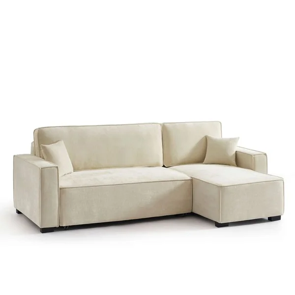 BAÏTA Canapé D'angle Convertible Et Réversible Gavi 4 Places Tissu Beige