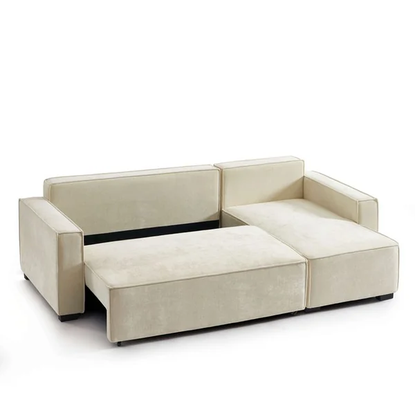 BAÏTA Canapé D'angle Convertible Et Réversible Gavi 4 Places Tissu Beige