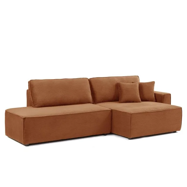 BAÏTA Canapé D'angle Droit Ouvert Convertible Zola 4 Places Velours Cotelé Terracotta