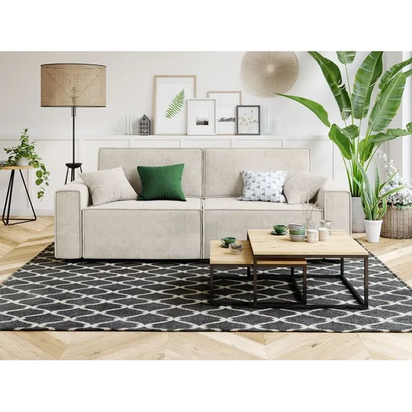 BAÏTA Canapé Droit Mira Convertible Velours Côtelé Beige 3 Places
