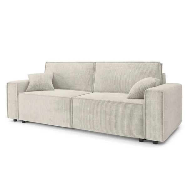 BAÏTA Canapé Droit Mira Convertible Velours Côtelé Beige 3 Places