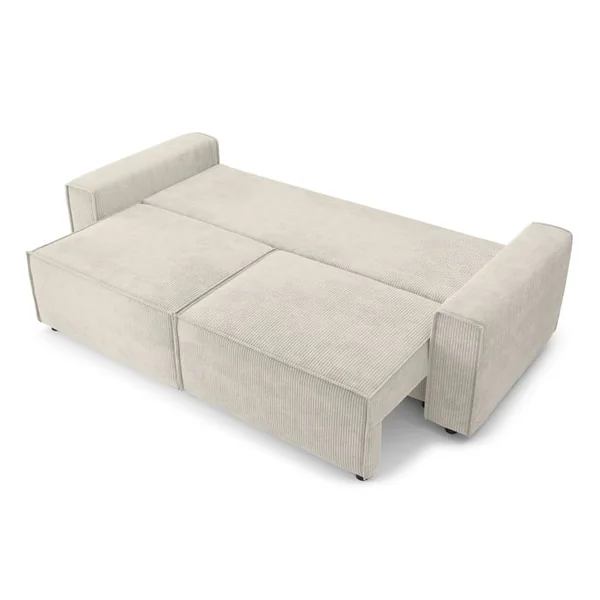 BAÏTA Canapé Droit Mira Convertible Velours Côtelé Beige 3 Places