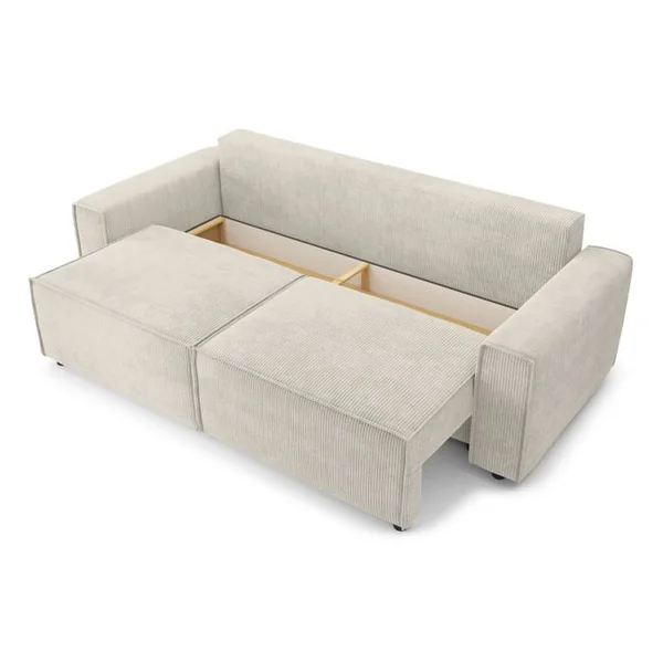 BAÏTA Canapé Droit Mira Convertible Velours Côtelé Beige 3 Places