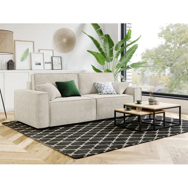 BAÏTA Canapé Droit Mira Convertible Velours Côtelé Beige 3 Places